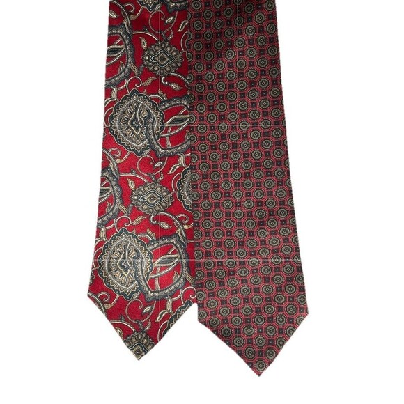 (2) Oscar de la Renta Couture Collection Burgundy Patterne Silk Neckties US Made - Picture 1 of 4